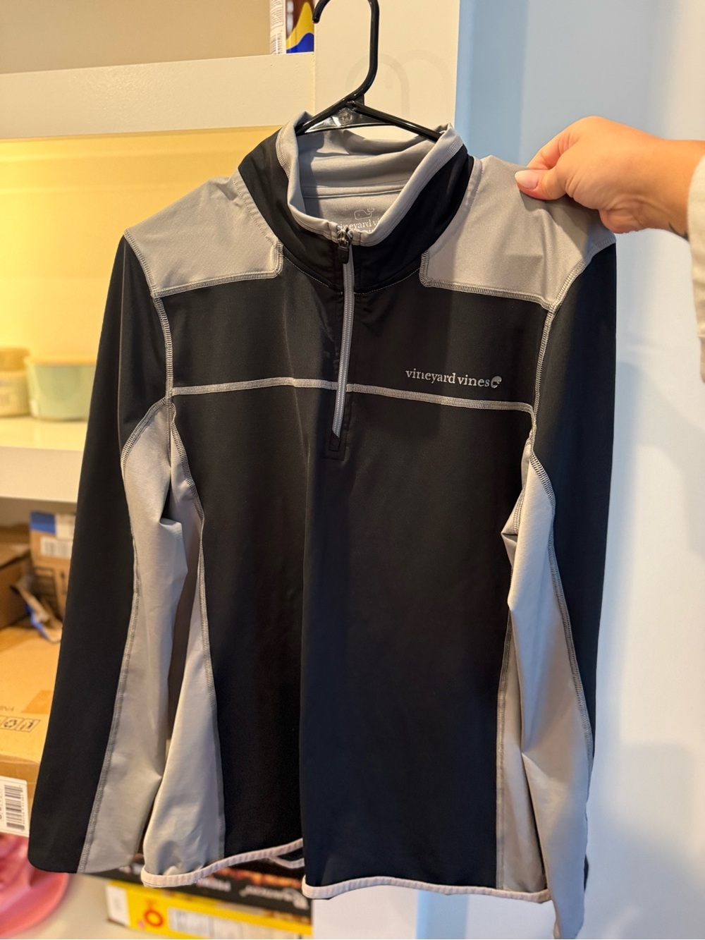 Vineyard Vines Black & Gray Performance Swim Top